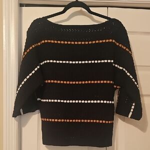 Black and Orange Crew Neck Sweater with Textured Stripes